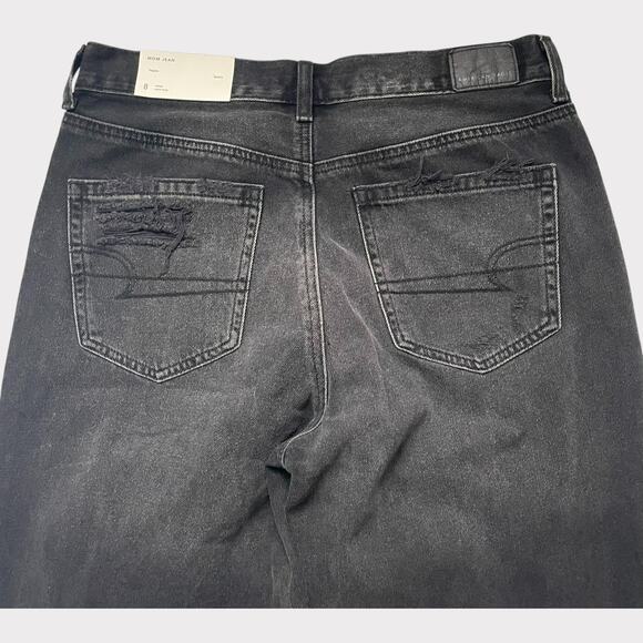 American Eagle Mom Jean Black Distressed 8 Long NWT High Waist Tapered Leg - Picture 6 of 12